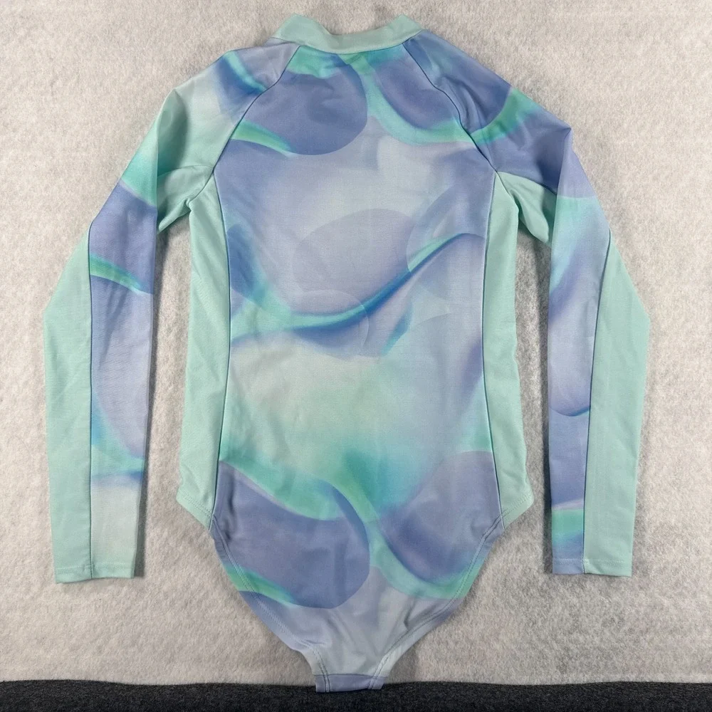 DSG Girls‎ Medium Aqua Blue Long Sleeve Rash Guard One Piece Swimsuit NWT